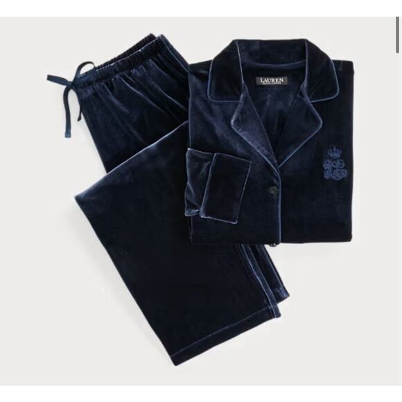 Lauren Ralph Lauren Other - Lauren Ralph Lauren Crest Velvet Navy Blue Pajama 2 pc Set Womens M Quiet Luxury